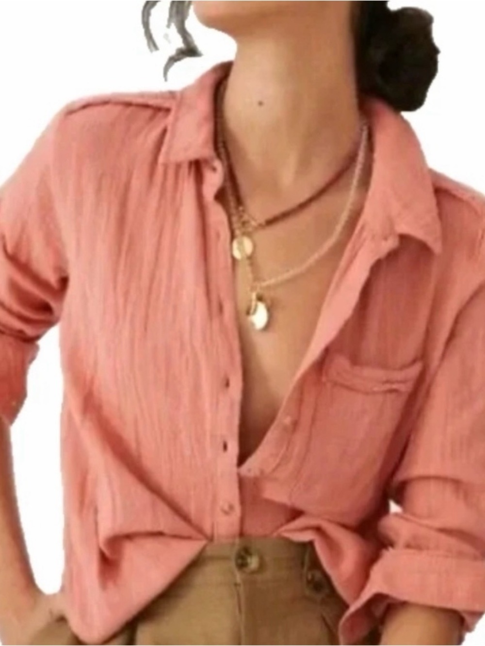 Anthropologie Pilcro Cotton Gauze Double Cloth Button Down Shirt Medium